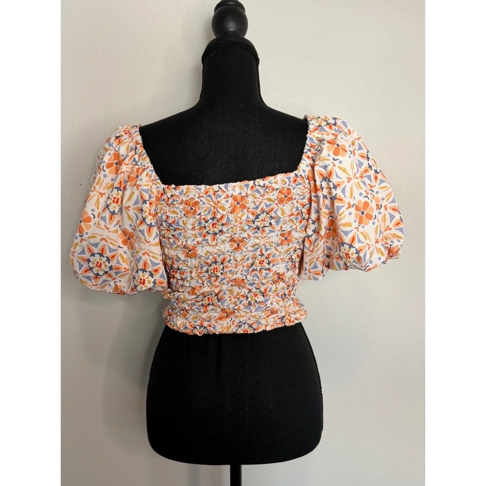 Dolan Women's Off the Shoulder Smocked Textured Puff‎ Sleeve Blouse Sz XXS